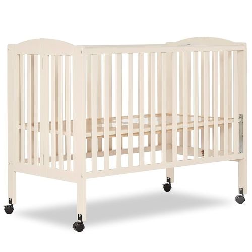 Dream On Me Full Size 2-in-1 Folding Stationary Side Crib in French White, Locking Wheels, Folds Flat for Storage, Non-Toxic Finish
