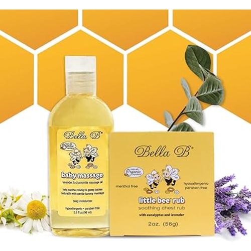 Bella B Bundle Chest Rub 2 oz & Baby Massage Oil 3.3 oz - Baby Chest Rub - Baby Vapor Rub - Baby Oil Organic - Organic Baby Oil - Eucalyptus Chest Rub - Baby Oil Rub - Hypoallergenic Massage Oil, 2 piece set