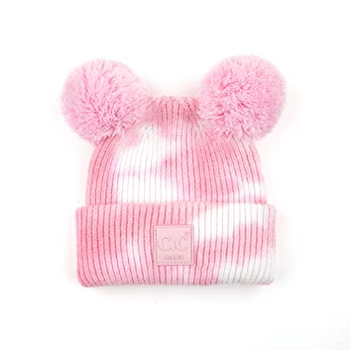 C.C Kids' Babies' Soft Stretch Cable Knit Faux Fur Pom Pom Beanie Hat