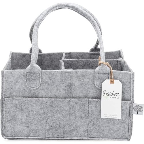 Parker Baby Diaper Caddy - Nursery Storage Bin and Car Organizer for Diapers and Baby Wipes (Gray, Regular)