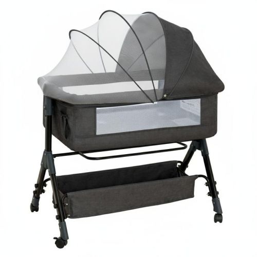 Foalom Baby Bassinet 3 in 1 Baby Bassinet Bedside Sleeper, Easy Assemble And Folding Portable Baby Cradle,Dark Grey