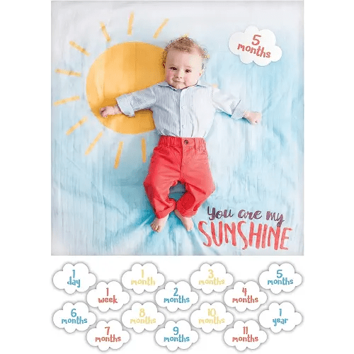 lulujo Baby’s First Year Milestone Blanket and Card Set | 40in x 40in (You are My Sunshine)
