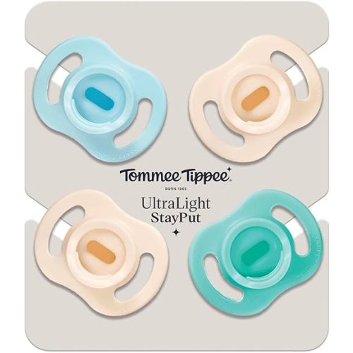 Tommee Tippee Ultra-Light StayPut Pacifier, One-Piece Silicone Design, 0-6m, 4 Pack
