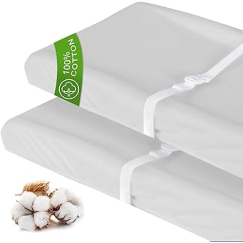 Changing Pad Covers Beige Grey for Boys Girls, Cotton 2 Pack Unisex Changing Table Pad Cover Cradle Sheet Soft and Breathable 16" x 32" for Standard Baby Changing Pads