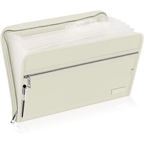 ENGPOW Accordion File Organizer,Fireproof 13 Pockets Expanding File Folder,Document Organizer Folder with Zipper＆Labels,Portable Home Travel Safe Storage for Letter A4 Files and More,Beige