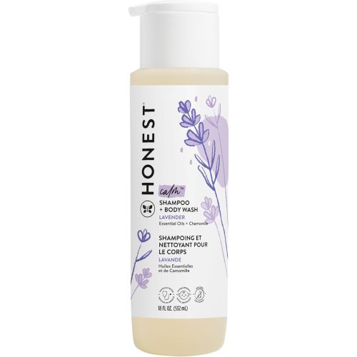 The Honest Company 2-in-1 Cleansing Shampoo Body Wash Gentle for Baby, Naturally Derived, Tear-free, Hypoallergenic, Lavender Calm, 18 fl oz