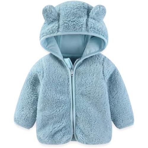 Newborn Infant Baby Boys Girls Cartoon Fleece Hooded Jacket Coat with Ears Warm Todder Kids Outwear Coat Zipper Up 0-6Y