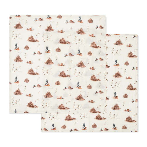 Sandcastle Organic Cotton Muslin Two-Piece Burp Cloth Set