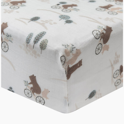 Loulou Lollipop Cotton & Bamboo Fitted Crib Sheet - Bears On Bikes