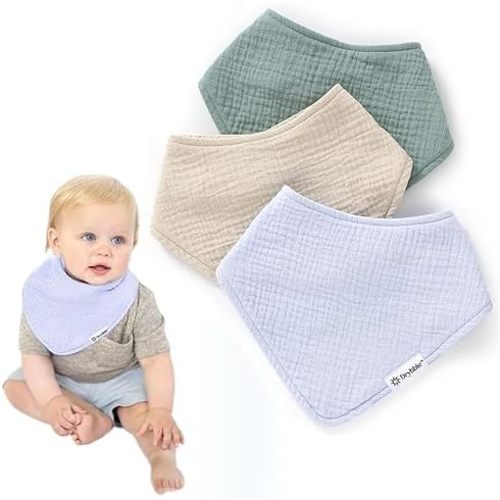Waterproof Muslin Bandana Baby Bibs - Organic Cotton Exterior - Ultra Absorbent 4 Layers for Drooling & Teething