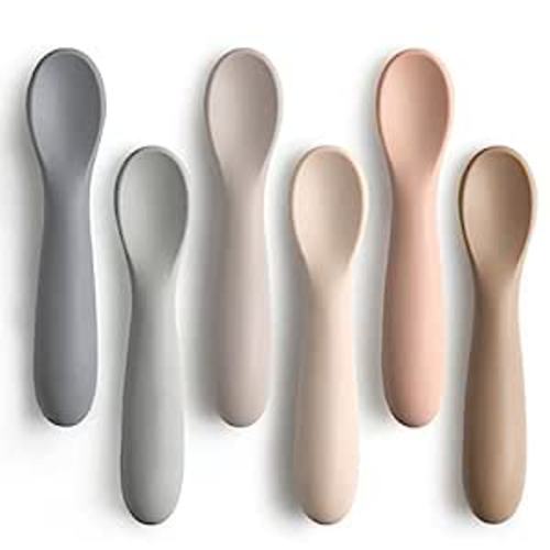 6 Pack Baby Spoons, Shorter Length for Self Feeding, First Stage Spoons, Food Grade Silicone, 6+ Months, Baby Training Spoons Infant Spoons, Dishwasher Safe & Boil-proof