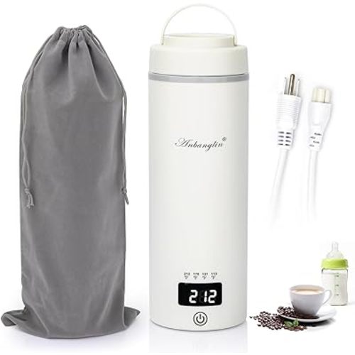 Travel Electric Tea Kettle, 500ML Small Water Boiler Kettle Electric with 4 Temp Settings, Auto Shut-Off & Boil Dry Protection, 304 Stainless Steel Portable Bottle Warmer for Travel, White