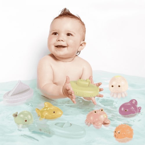 AMCHSURI 9Pcs Mold Free Bath Toys -No Hole Ocean Animals for Toddler 6-12M, Baby Tub Set Gift
