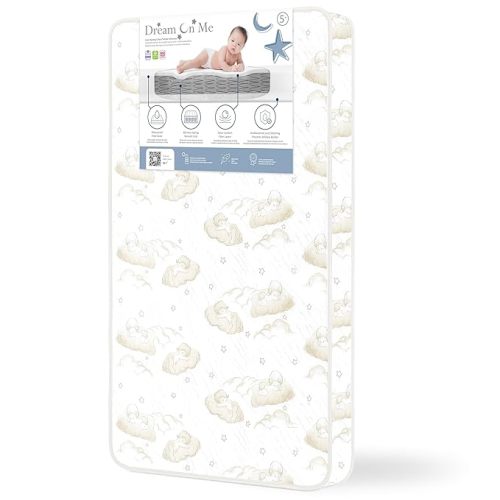 Dream On Me Twilight 5” 88 Coil Inner Spring Crib & Toddler Mattress – Brown Cloud, Greenguard Gold & JPMA Certified, Waterproof & Stain-Resistant Cover, Fits Standard Full-Size Cribs & Toddler Beds