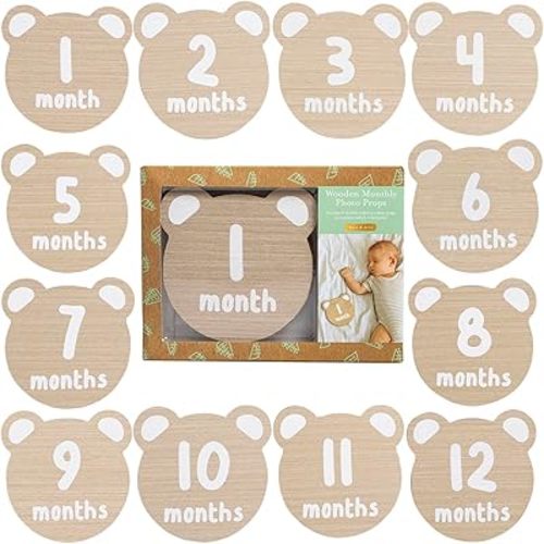Kate & Milo Milestone Props, Bear, Double-Sided Baby Announcement Discs, Teddy Bear Shaped Milestone Disc, Photo Prop for Monthly Pregnancy Journey and Baby Milestones, 1-12 Months