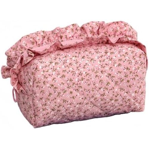 Cotton Quilted Makeup Bag, Cute Floral Cosmetic Bag for Women, Zipper Make up Pouch, Travel Toiletry Bag Travel Accessories