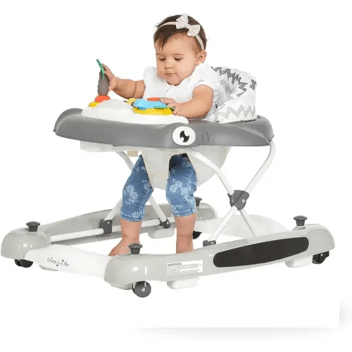 2-in-1 Aloha Fun Baby Walker in Grey, Easily Convertible Baby Walker, Adjustable Three Position Height Settings, Easy to Fold and Store