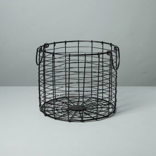 Medium Round Wire Storage Basket With Handles Black - Hearth & Hand™ With Magnolia: Iron, Farmhouse Decor Style