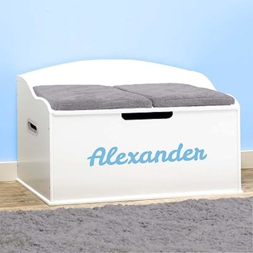DIBSIES Personalized Creative Wonders Toy Box, Signature Series for Boys, 30 x 19.25 x 18 inches, Soft-Close Lid (White)