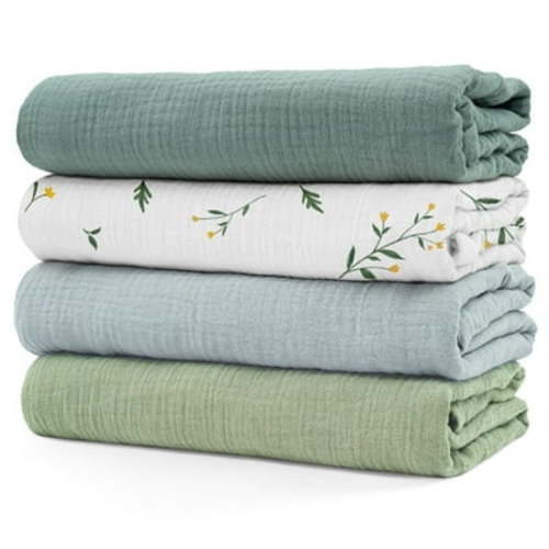 Gllquen Baby Muslin Cotton Swaddle Blankets 4-Pack for Newborn Boys Girls, 38" x 40",Bud