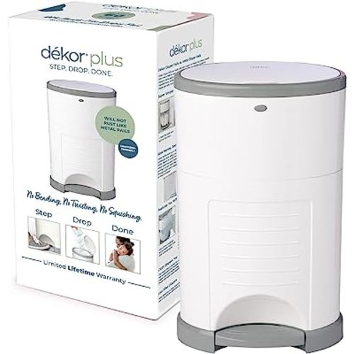 Dekor Plus Hands-Free Diaper Pail | White | Easiest to Use | Just Step – Drop – Done | Doesn’t Absorb Odors | 20 Second Bag Change | Most Economical Refill System |Great for Cloth Diapers