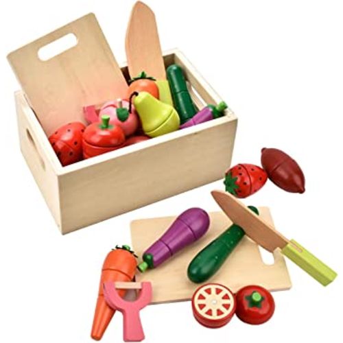 Wooden Play Food for Kids Kitchen - Toys Food Vegetables and Fruit for 2 Year Old Boys Girls Role Pretend Play Early Education Montessori Education