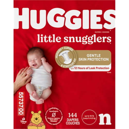 Huggies Little Snugglers Baby Diapers, Size Newborn (up to 10 lbs), 144 Ct