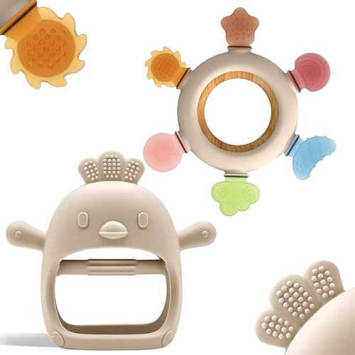 Baby Teething Toys by Komfy LilLove, No Drop Teether and Ring Teether for Baby Teething Relief, Non-Toxic Infant Toys 0-6 6-12 Months, CPC Certified Teething Mitten, Baby teether Toys – 2 Pack