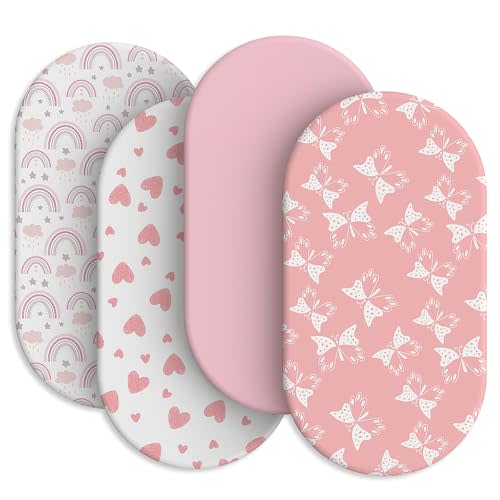 IOCCLH Baby Bassinet Sheets for Baby Boy Girls,4-Pack Fitted Bassinet Sheets Set Compatible with Halo Bassinest Swivel Sleeper,Baby Delight,Angelbliss,32"X16" (Pink Collection)