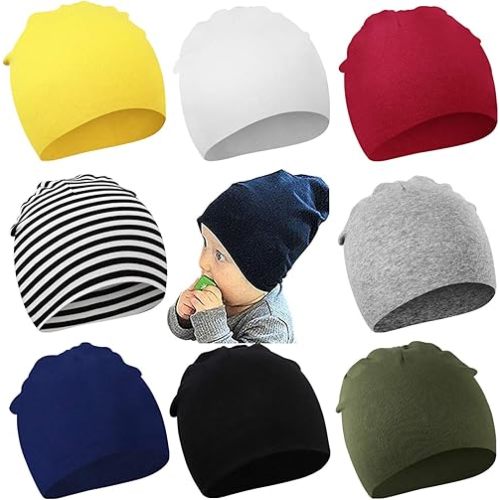 DRESHOW BQUBO 8 Pack Unisex Baby Beanie Hat Infant Toddler Kid Hats Baby Soft Cute Knit Cap Nursery Beanie