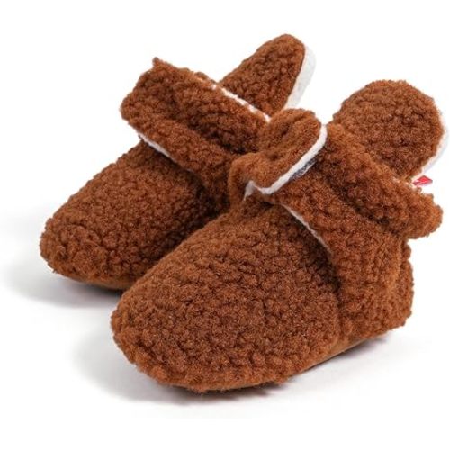 Babelvit Newborn Baby Boy Girl Soft Fleece Booties Stay On Infant Slippers Socks Shoe Non Skid Gripper Toddler First Walkers Winter Ankle Crib Shoes