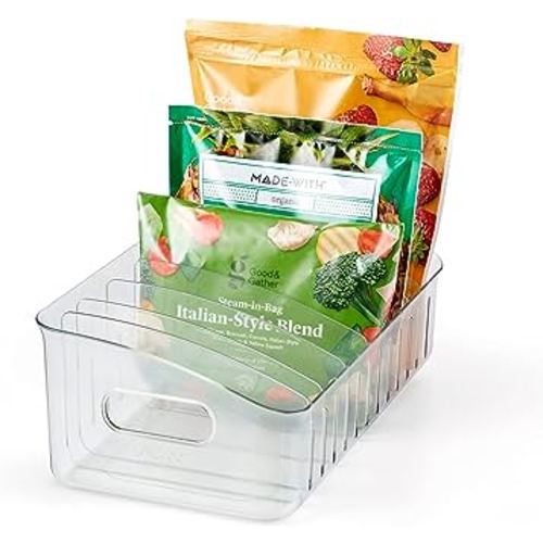 YouCopia FreezeUp Freezer Bin 15", BPA-Free Clear Fridge Organizer with Adjustable Dividers and Handles for Frozen Food and Leftovers