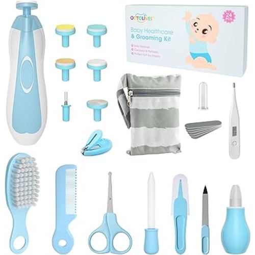 OTTOLIVES Baby Healthcare and Grooming Kit, 24 in 1 Baby Electric Nail Trimmer Set Newborn Nursery Health Care Set for Newborn Infant Toddlers Baby Boys Girls Kids Haircut Tools (0-3 Years+) (Blue)