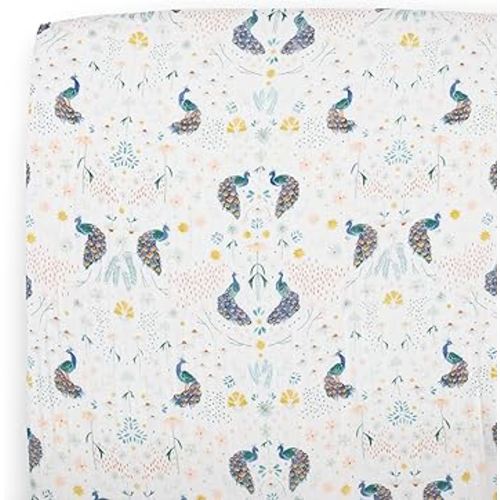 Little Unicorn Premium Crib Sheet | Breathable & Super-Soft Muslin Fabric (Peacock)