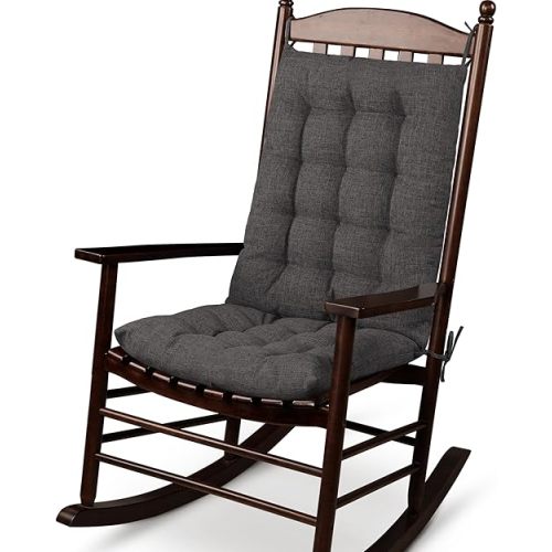 ELFJOY Rocking Chair Cushion Large Rocking Chair Pads with Ties Premium Linen High Back and Seat Cushion 2 Piece Set Linen Dark Grey