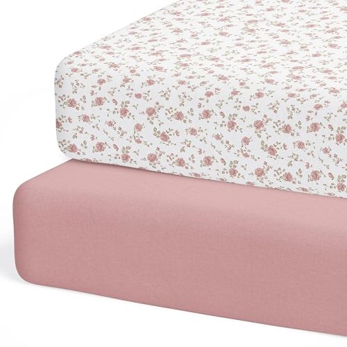 2-Pack Crib Sheet for Standard Crib & Toddler Mattress (Juliette) - Premium Fitted Baby Crib Sheets Girl - Buttery Soft Cotton Blend - Crib Mattress Sheets Fitted - Baby Bed Sheets