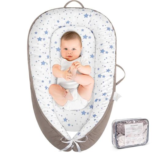 HKAI Baby Lounger - Infant Lounger for Newborn to 24 Months, Soft & Breathable Cotton Baby Nest, Portable Newborn Essentials for Boys & Girls, Cozy Baby Floor Seat for Home & Travel