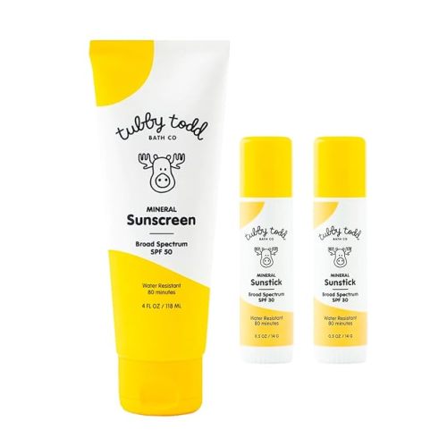 Tubby Todd Face and Body Mineral Sunscreen Kit for Baby, Toddler and Kids - Sunscreen and Sunstick Duo Bundle - Standard Size Fragrance-Free - Sun Duo Bundle
