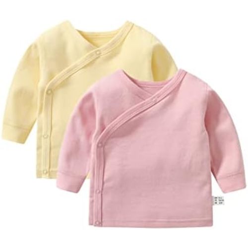 Baby Long Sleeve Side-snap Cotton Shirt Unisex Newborn Girls Boys Kimono Tee Shirts Top