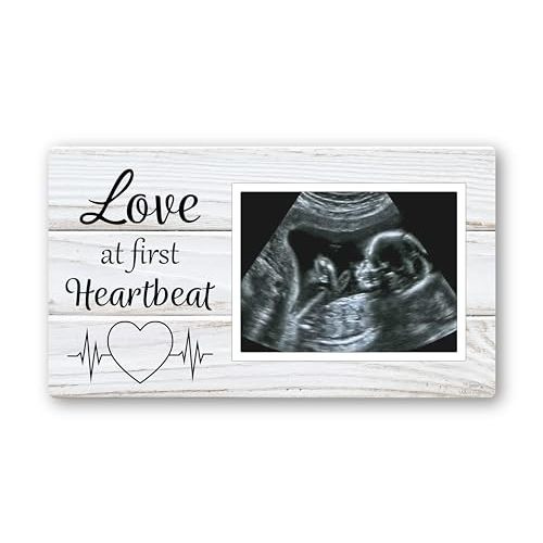 Love at First Heartbeat Ultrasound Picture Frames Fridge Magnet, Rustic Keepsake Sonogram Picture Frame, Nursery New Mom Gifts, Baby Shower Gifts, Newborn Essentials Must Haves, Protective Photo Frame
