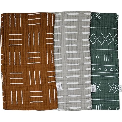 Mebie Baby Burp Cloths, Printed 3-Pack, Muslin Burp Cloth Set for Spit Up, Drool, and More, Boho Burp Cloths for Baby Boy and Girl, Baby Must Haves for Registry Lists and Gifts for Newborns