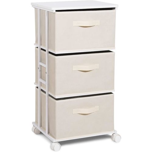 MAX Houser Dresser Tower with 3 Drawers for Bedroom, Fabric Storage Organizer Unit, Chest of Drawers with with WoodTop, Small Vertical Storage for Guest Room, Closet, Entryway, Nursery(Beige)