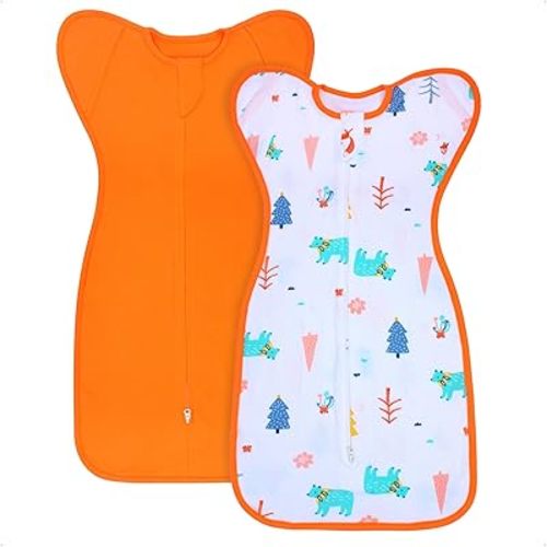 Transition Swaddle 0-3 Months, Newborn Sleep Sack Arms Up/In, 2-Way Zipper, 100% Cotton, 0.8 Tog, 2-Pack (Small 5-14lbs)