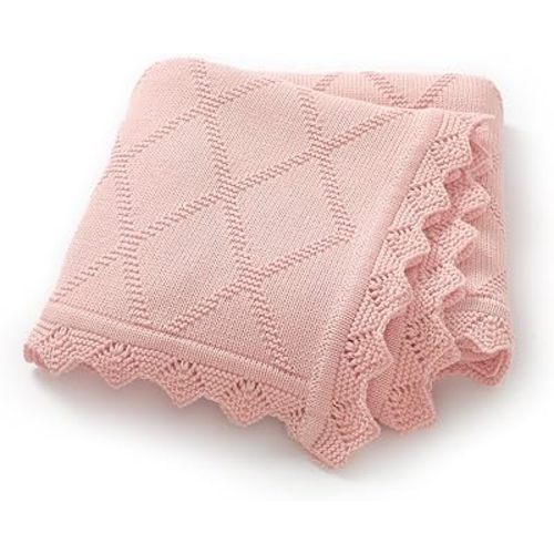 Hadetoto Knit Baby Blankets for Girls Boys, 100% Cotton Crib Blanket for Baby Infant Toddler, Super Soft and Lightweight Nursery Blankets (Pink)