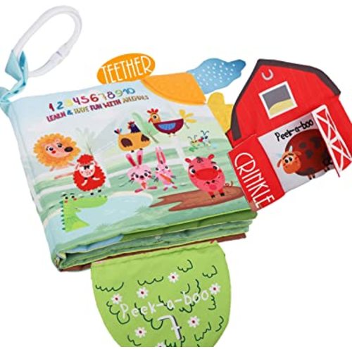 Touch and Feel Cloth Crinkle Books for Babies Infant, Baby Books Toys 0-3-6-12-18 Months, Christmas Shower Baby Gift, High Contrast Toys,Teething Teether,Tummy Time Mirror Toy for Boys and Girls-Farm