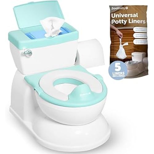 Real Feel Potty with Wipes Storage, Transition Seat & Disposable Liners - Realistic Toilet - Easy to Clean & Assemble - Jool Baby (Aqua)