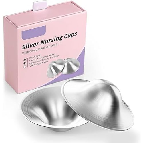 Silver Nursing Cups for Breastfeeding, IGGDOQI 925 Silver Nipple Covers for Breastfeeding Essentials, Comfortable Silver Nipple Shields for Nursing Mothers, Regular Size with Breathable Design