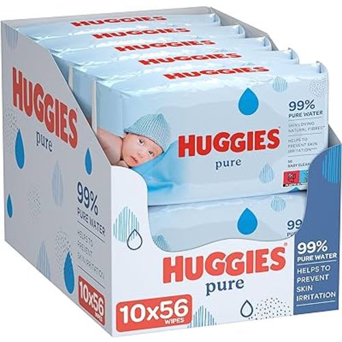 Huggies Pure Baby Wipes - 10 x Packs of 56 (560 Wipes)
