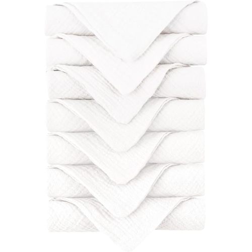 Konssy Baby Muslin Washcloths 7 Pack -100% Cotton Baby Bath Washcloths, Soft Baby Wash Cloths and Absorbent Burp Cloths for Newborn Kids Girls and Boys, 11x11 inches