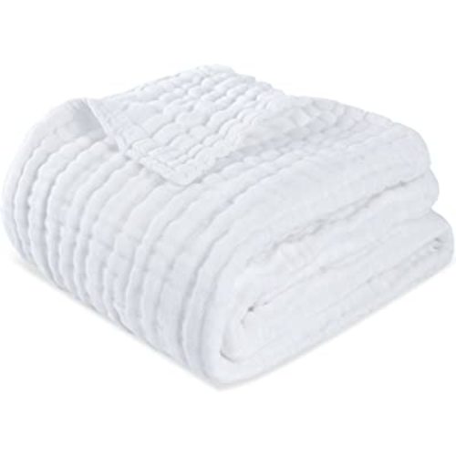 White Muslin Swaddle Blanket 6 Layer Super Soft Receiving Blanket, Breathable Baby Muslin Blanket for Boys Girls as Shower Gift (1, White 40x40)
